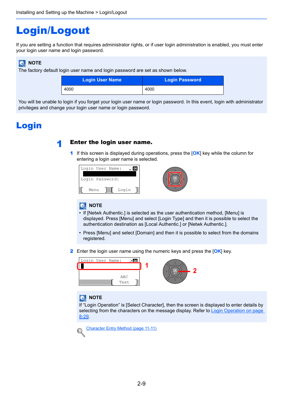Login/logout, Login, Login/logout -9 | Login -9 | TA Triumph-Adler P-4030 MFP User Manual | Page 51 / 397