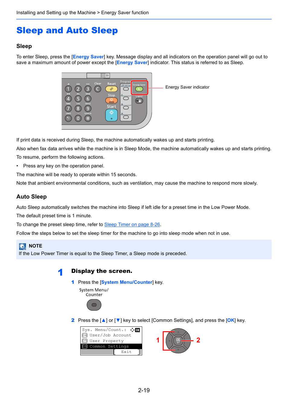 Sleep and auto sleep, Sleep and auto sleep -19 | TA Triumph-Adler P-4030 MFP User Manual | Page 61 / 397