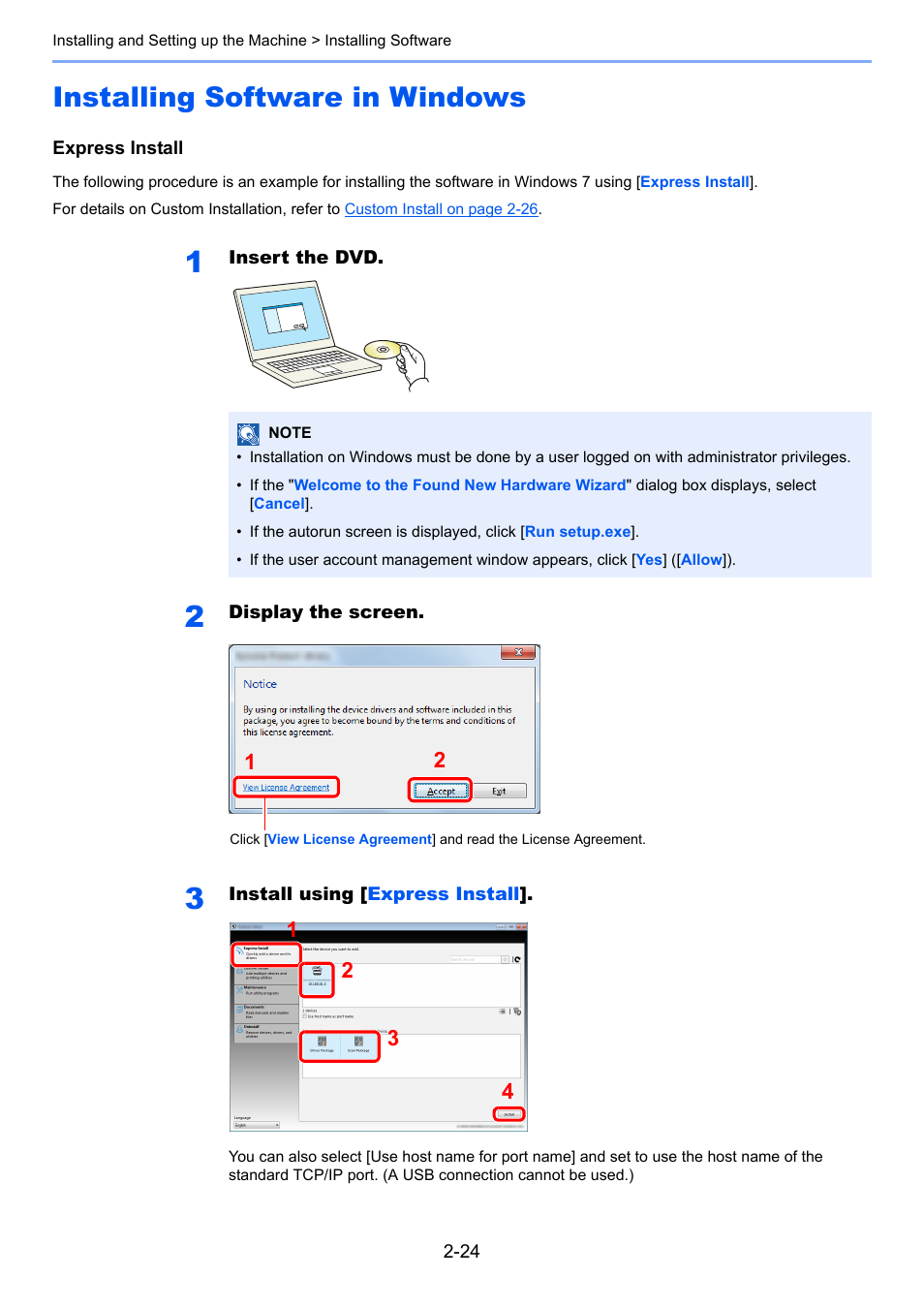 Installing software in windows, Installing software in windows -24 | TA Triumph-Adler P-4030 MFP User Manual | Page 66 / 397