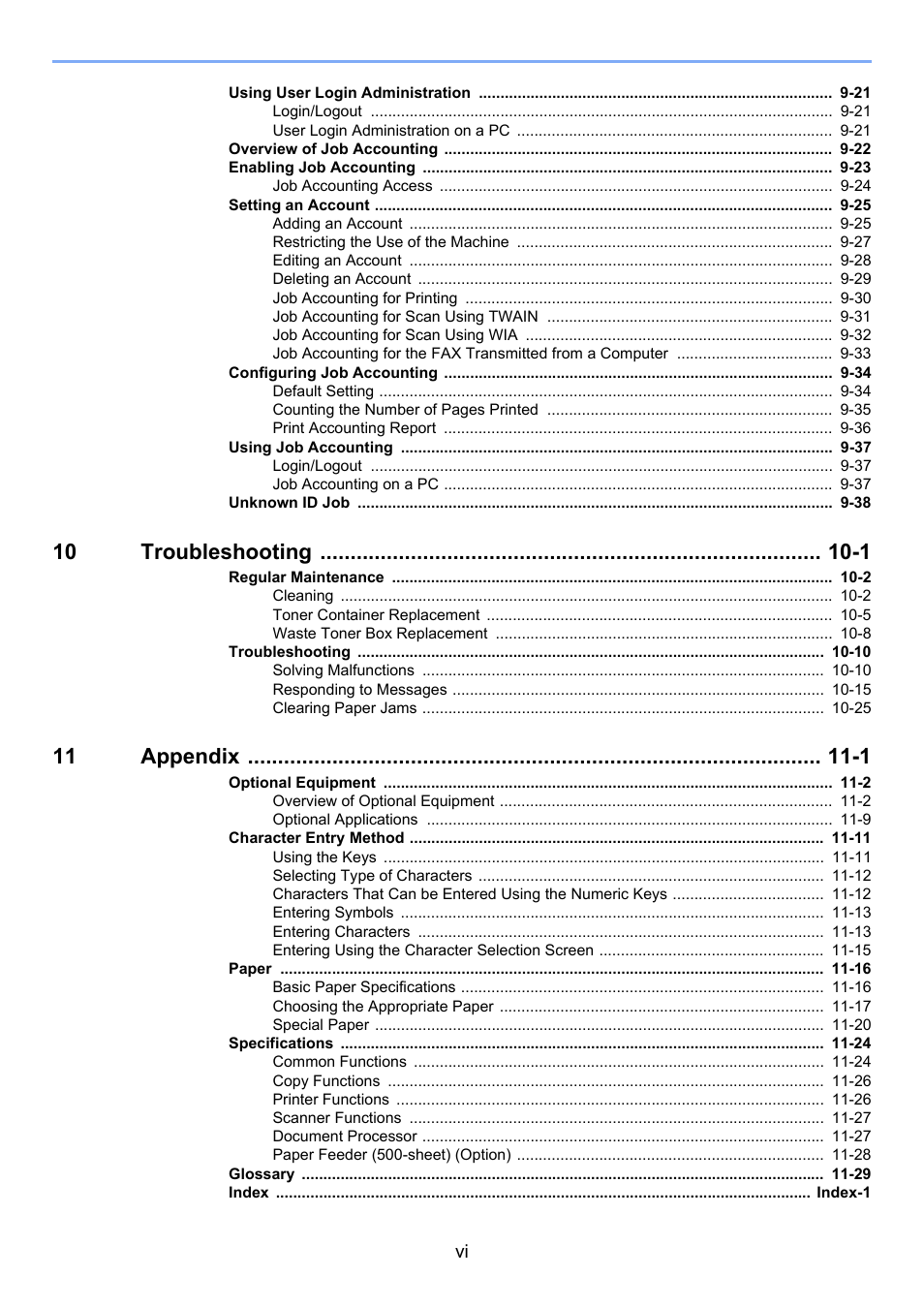 10 troubleshooting -1, 11 appendix -1 | TA Triumph-Adler P-4030 MFP User Manual | Page 7 / 397