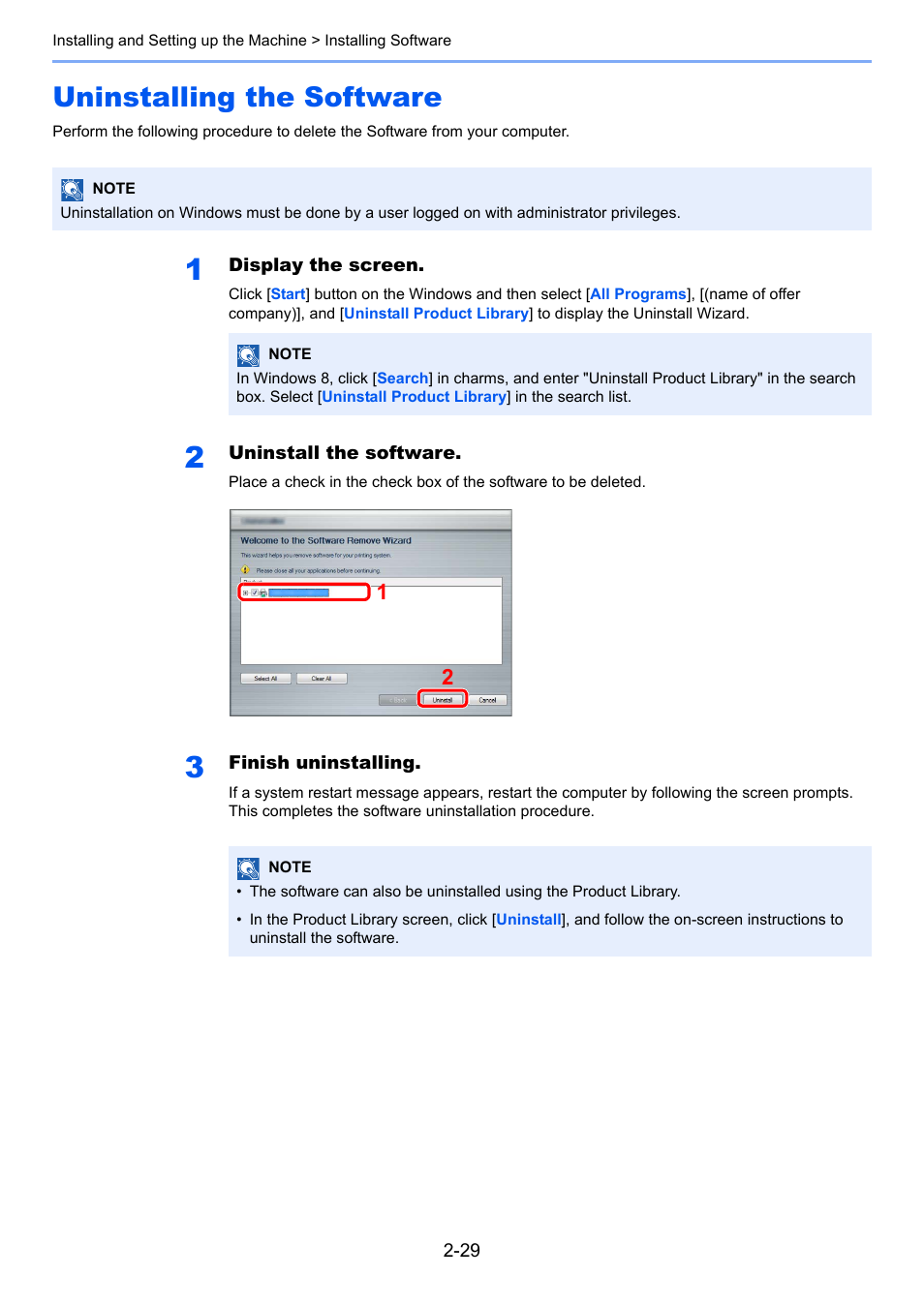 Uninstalling the software, Uninstalling the software -29 | TA Triumph-Adler P-4030 MFP User Manual | Page 71 / 397