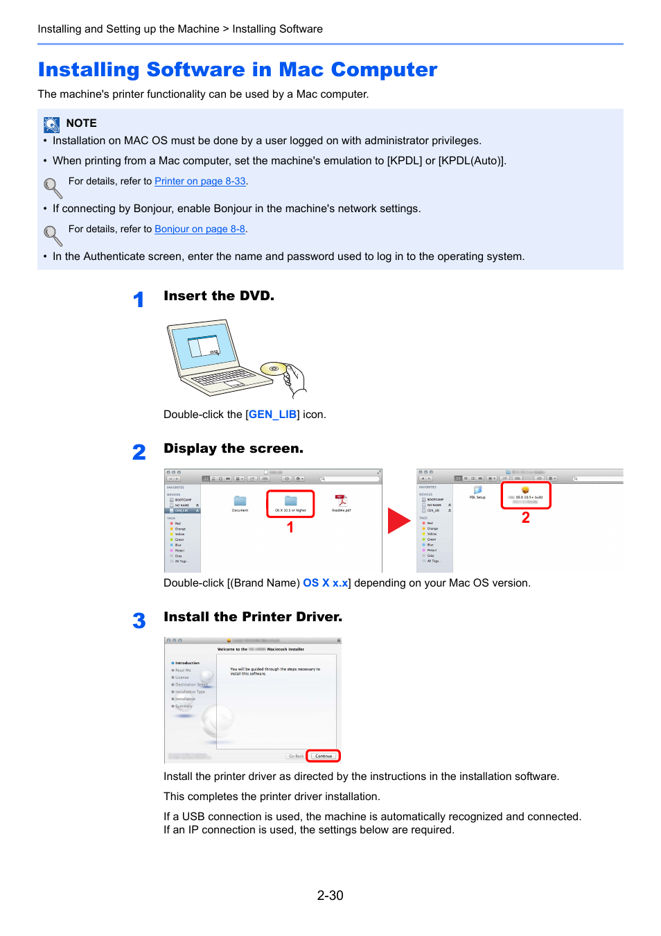 Installing software in mac computer, Installing software in mac computer -30 | TA Triumph-Adler P-4030 MFP User Manual | Page 72 / 397