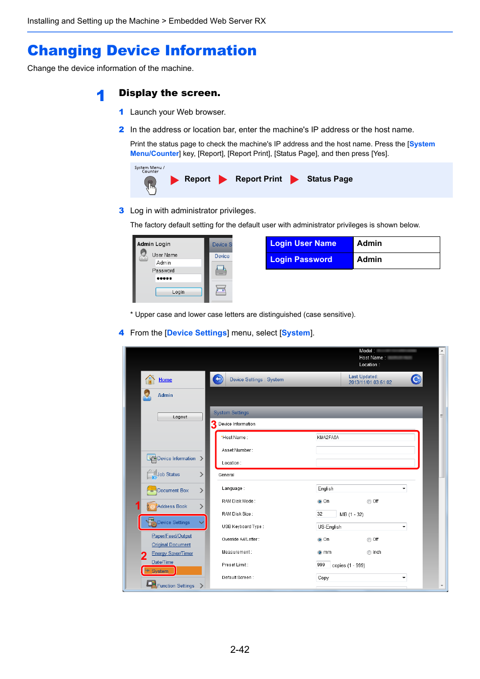 Changing device information, Changing device information -42 | TA Triumph-Adler P-4030 MFP User Manual | Page 84 / 397