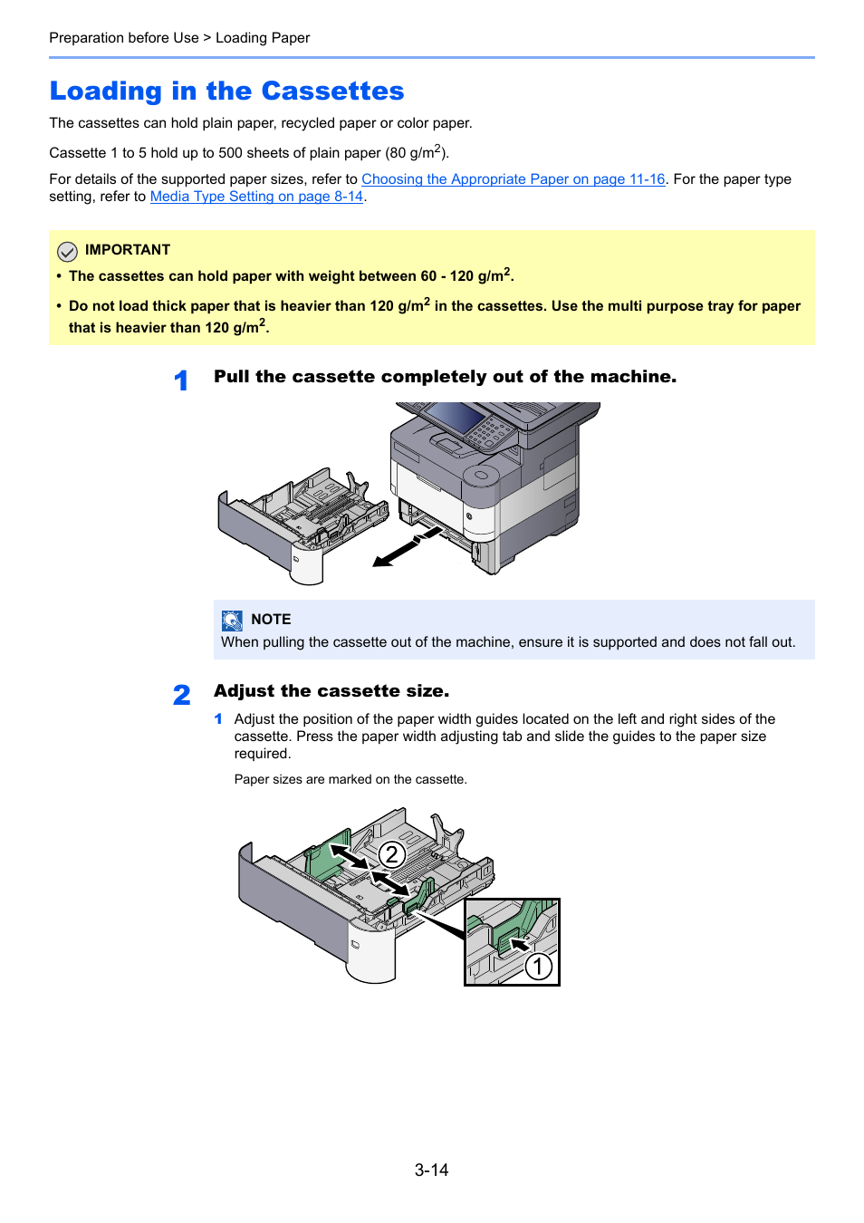 Loading in the cassettes, Loading in the cassettes -14 | TA Triumph-Adler P-4030i MFP User Manual | Page 111 / 421