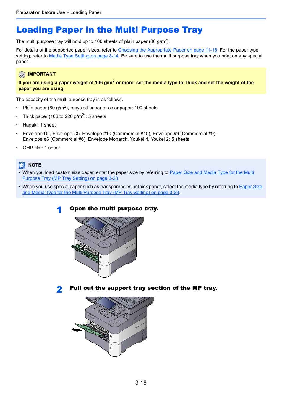 Loading paper in the multi purpose tray, Loading paper in the multi purpose tray -18 | TA Triumph-Adler P-4030i MFP User Manual | Page 115 / 421