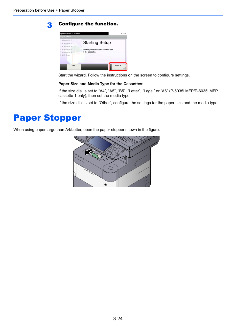 Paper stopper, Paper stopper -24, Configure the function | TA Triumph-Adler P-4030i MFP User Manual | Page 121 / 421