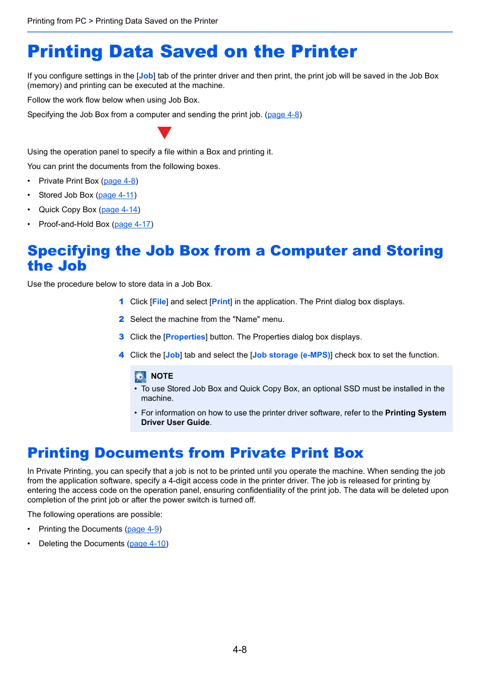 Printing data saved on the printer, Printing documents from private print box, Printing data saved on the printer -8 | TA Triumph-Adler P-4030i MFP User Manual | Page 147 / 421