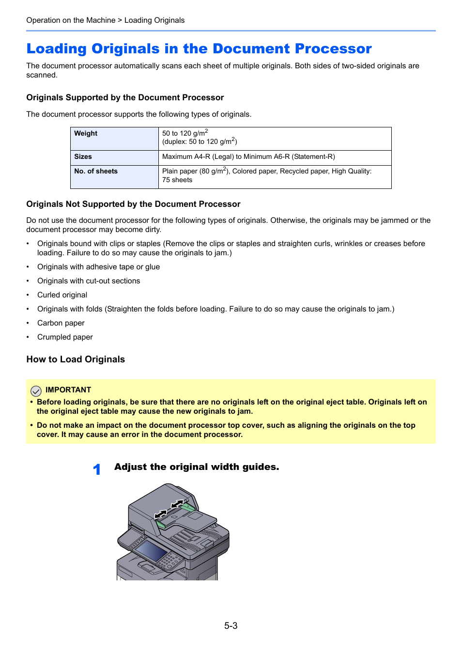 Loading originals in the document processor, Loading originals in the document processor -3 | TA Triumph-Adler P-4030i MFP User Manual | Page 161 / 421