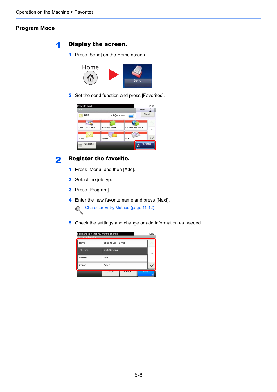 Program mode, Display the screen, Register the favorite | TA Triumph-Adler P-4030i MFP User Manual | Page 166 / 421
