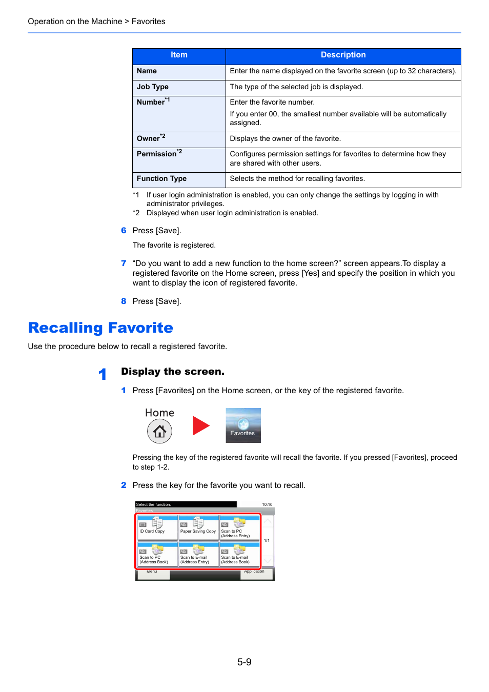 Recalling favorite, Recalling favorite -9, Display the screen | TA Triumph-Adler P-4030i MFP User Manual | Page 167 / 421