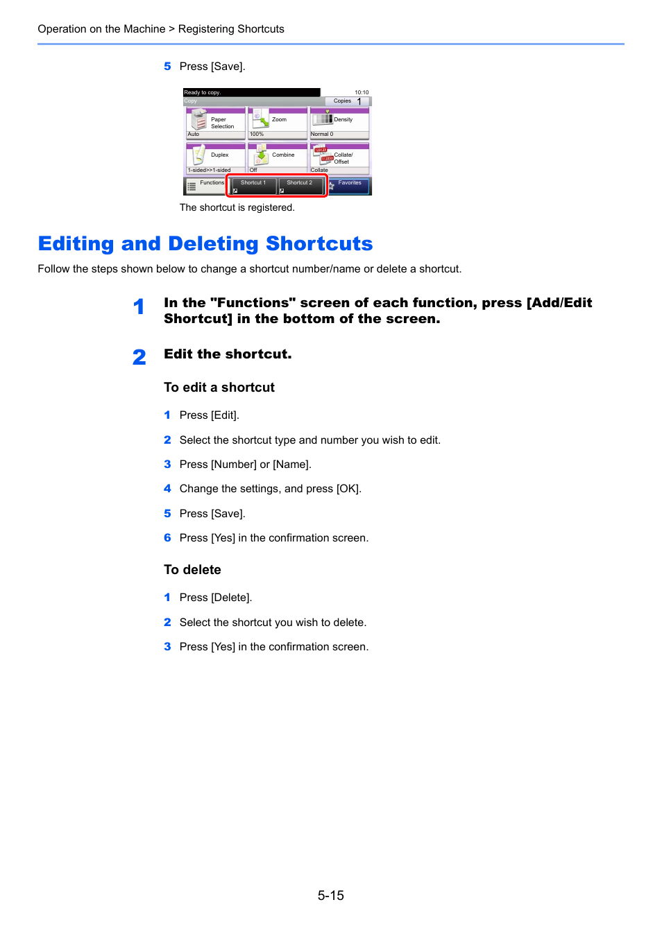 Editing and deleting shortcuts, Editing and deleting shortcuts -15, Edit the shortcut. to edit a shortcut | TA Triumph-Adler P-4030i MFP User Manual | Page 173 / 421