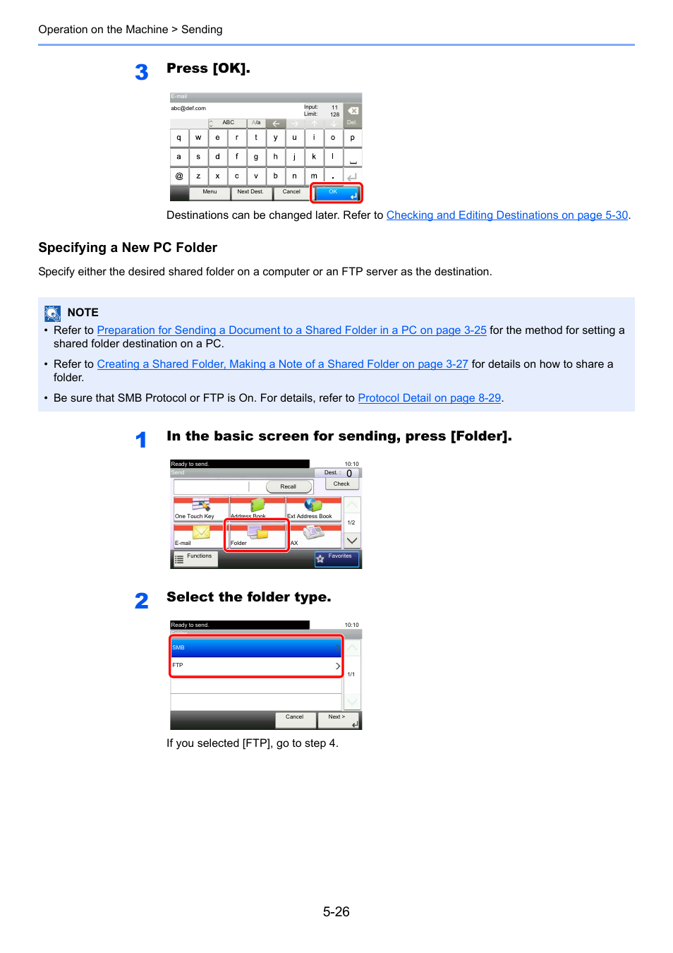 Press [ok, Specifying a new pc folder, Select the folder type | TA Triumph-Adler P-4030i MFP User Manual | Page 184 / 421