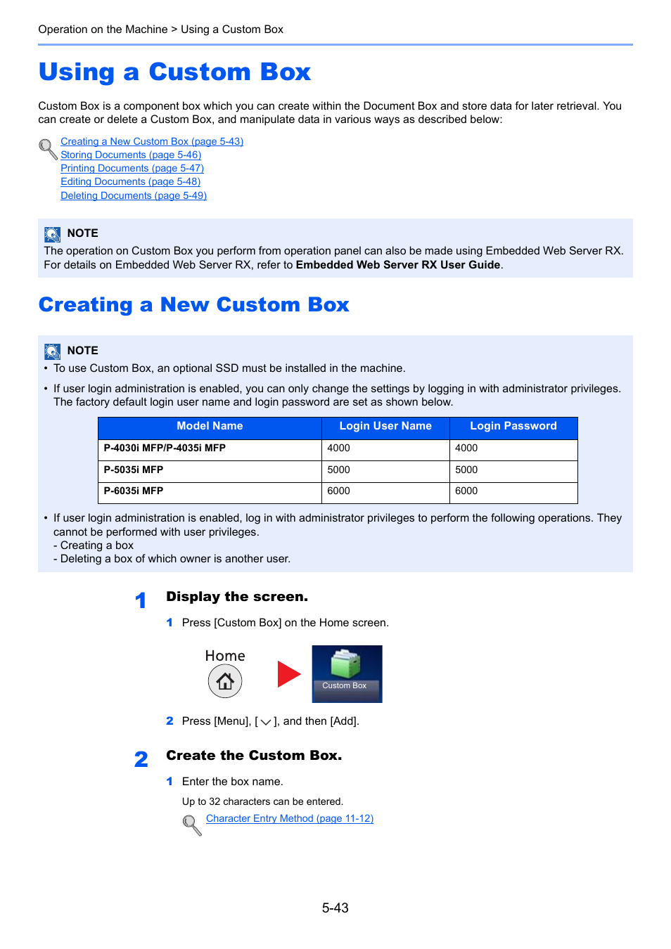 Using a custom box, Creating a new custom box, Using a custom box -43 | Creating a new custom box -43, Custom box | TA Triumph-Adler P-4030i MFP User Manual | Page 201 / 421