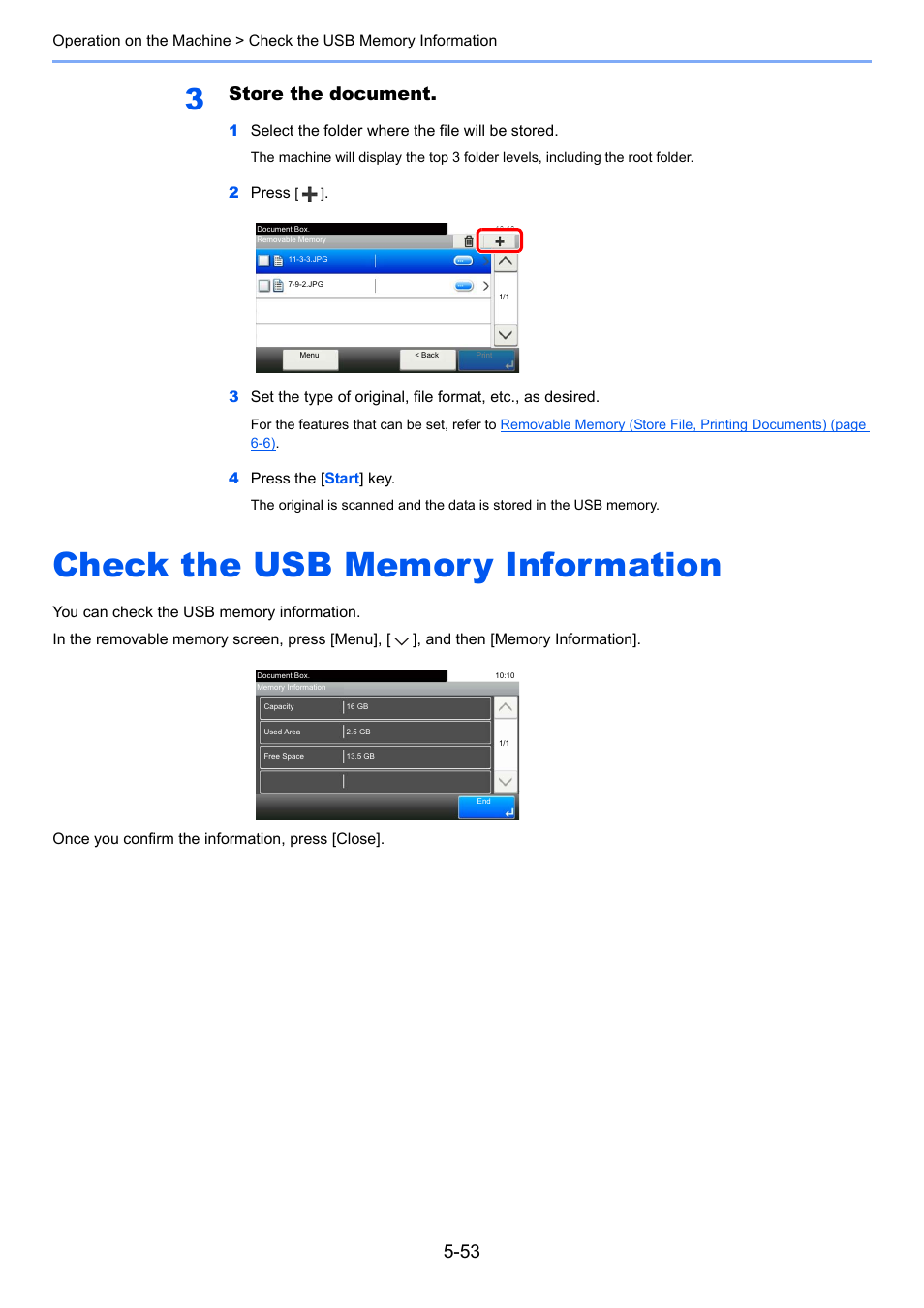 Check the usb memory information, Check the usb memory information -53, Store the document | TA Triumph-Adler P-4030i MFP User Manual | Page 211 / 421