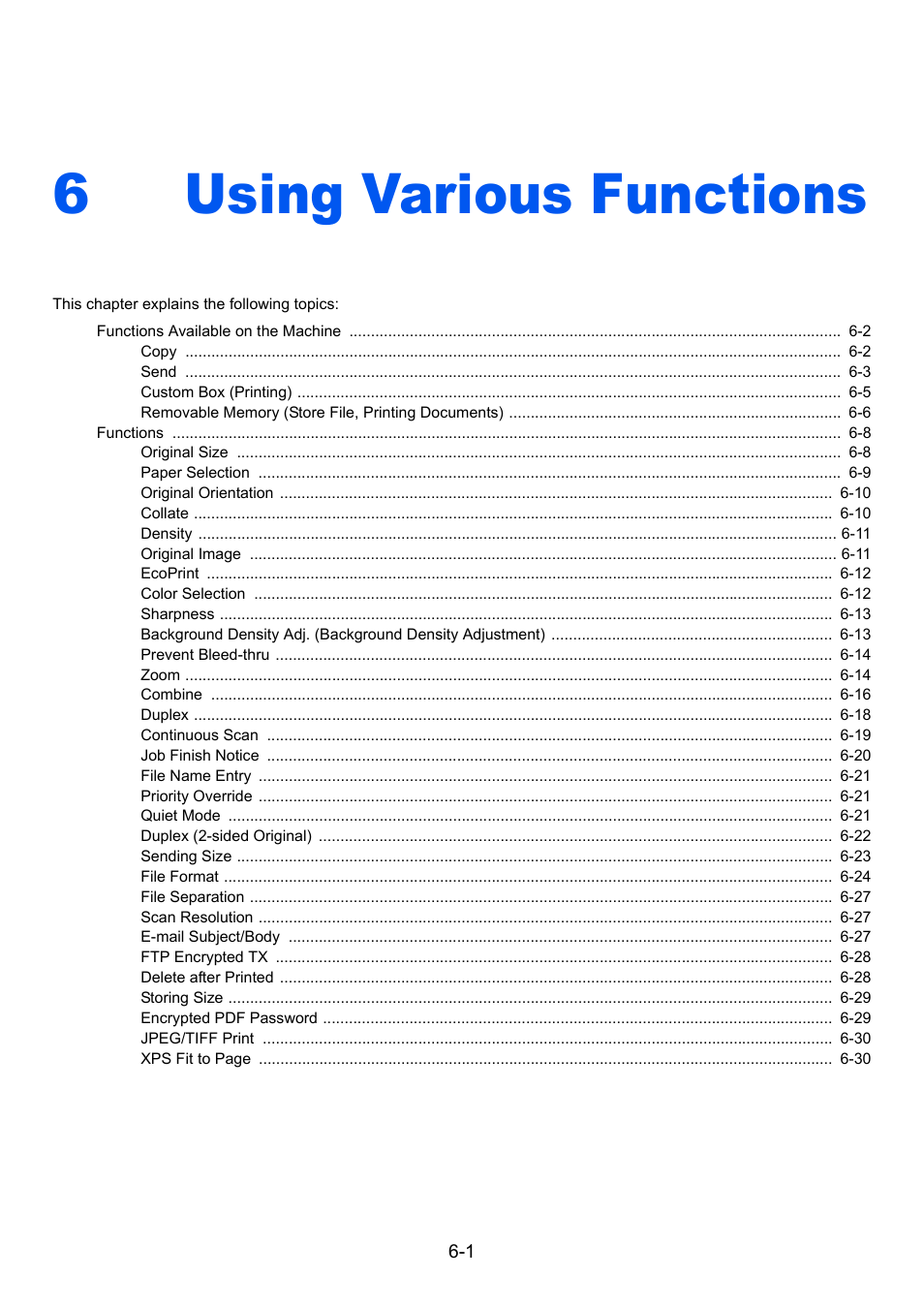 6 using various functions, Using various functions -1, Using various | Using various functions, 6using various functions | TA Triumph-Adler P-4030i MFP User Manual | Page 213 / 421