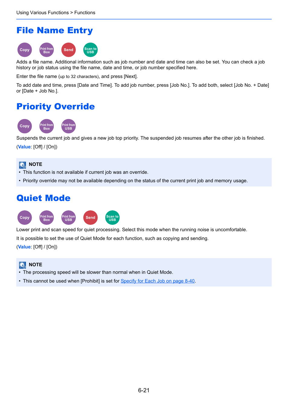 File name entry, Priority override, Quiet mode | Entry | TA Triumph-Adler P-4030i MFP User Manual | Page 233 / 421