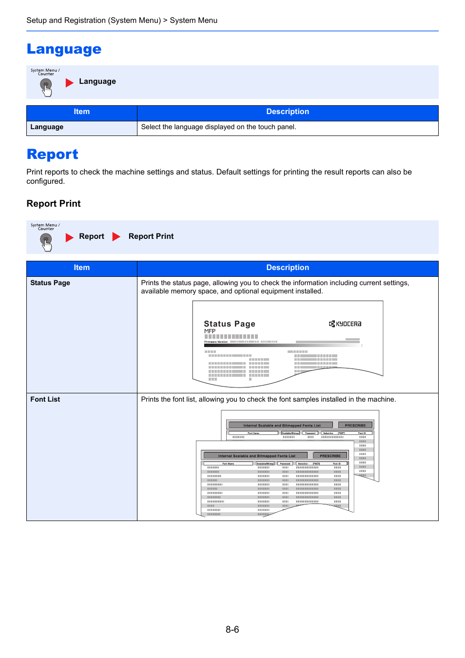 Language, Report, Language -6 report -6 | Language report | TA Triumph-Adler P-4030i MFP User Manual | Page 263 / 421