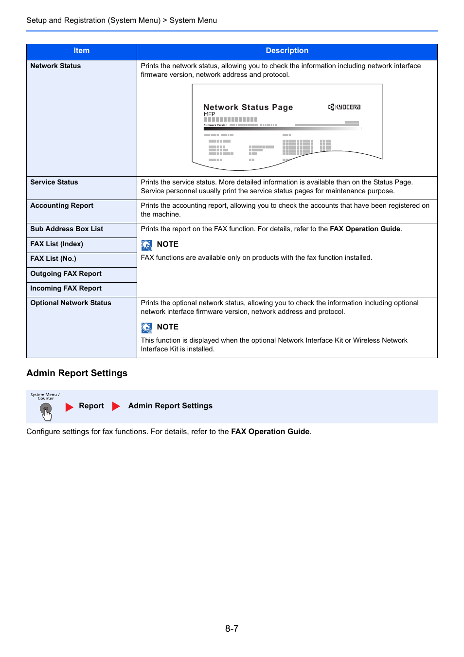 Atus, Admin report settings | TA Triumph-Adler P-4030i MFP User Manual | Page 264 / 421