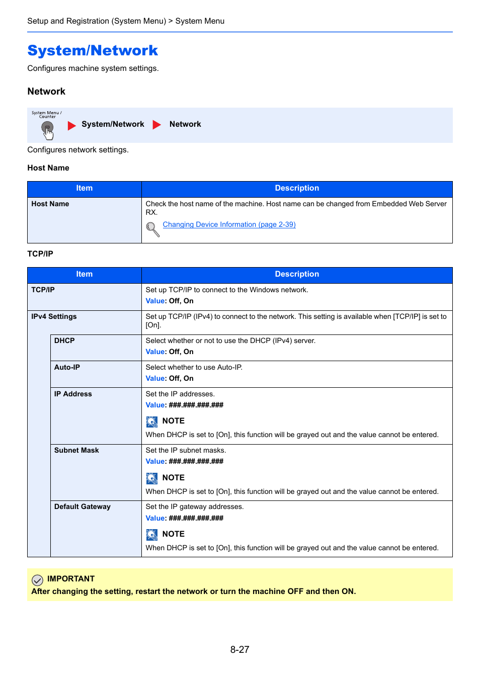 System/network, System/network -27, St name | Refer to the, Network | TA Triumph-Adler P-4030i MFP User Manual | Page 284 / 421