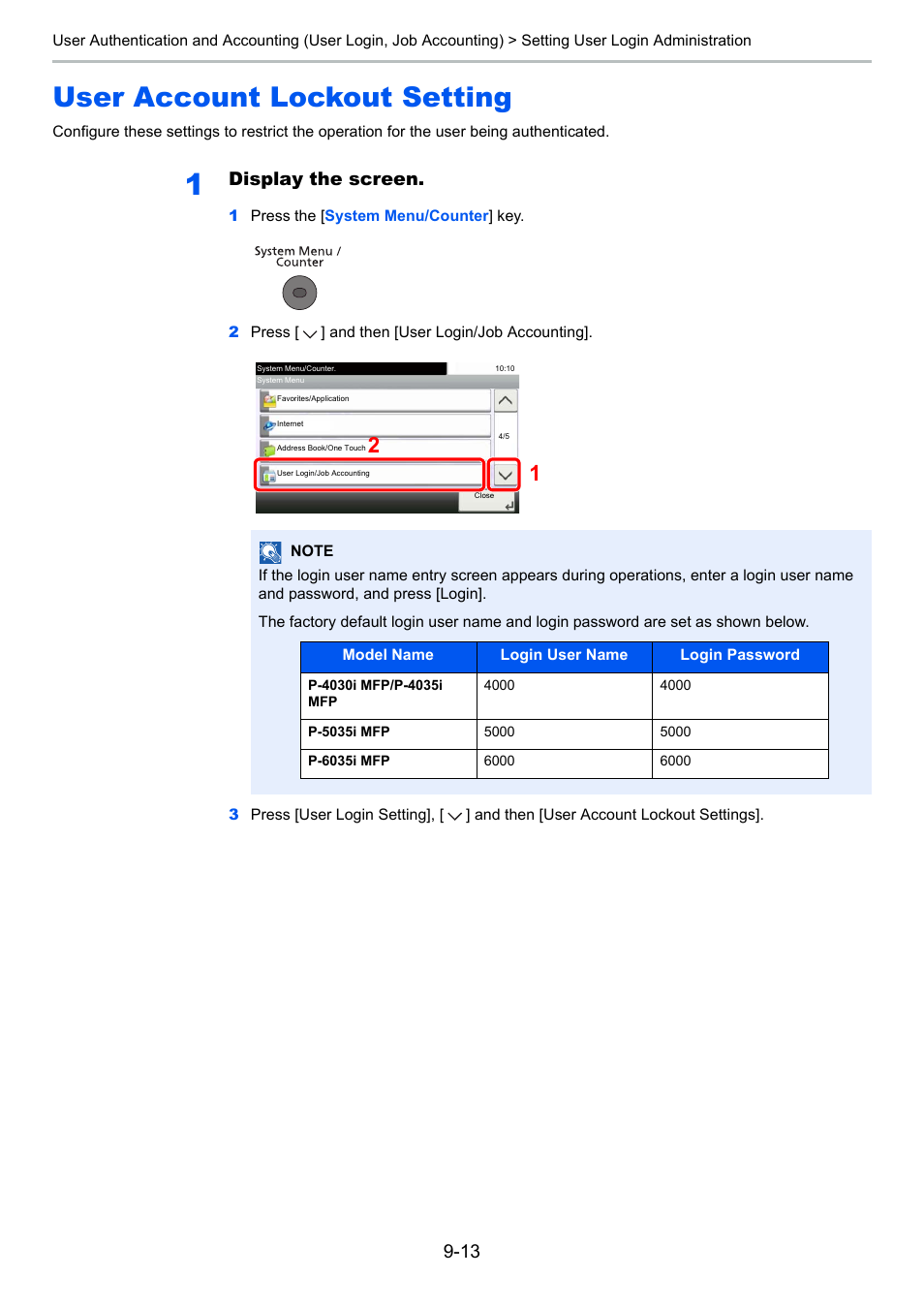 User account lockout setting, User account lockout setting -13, Display the screen | TA Triumph-Adler P-4030i MFP User Manual | Page 311 / 421