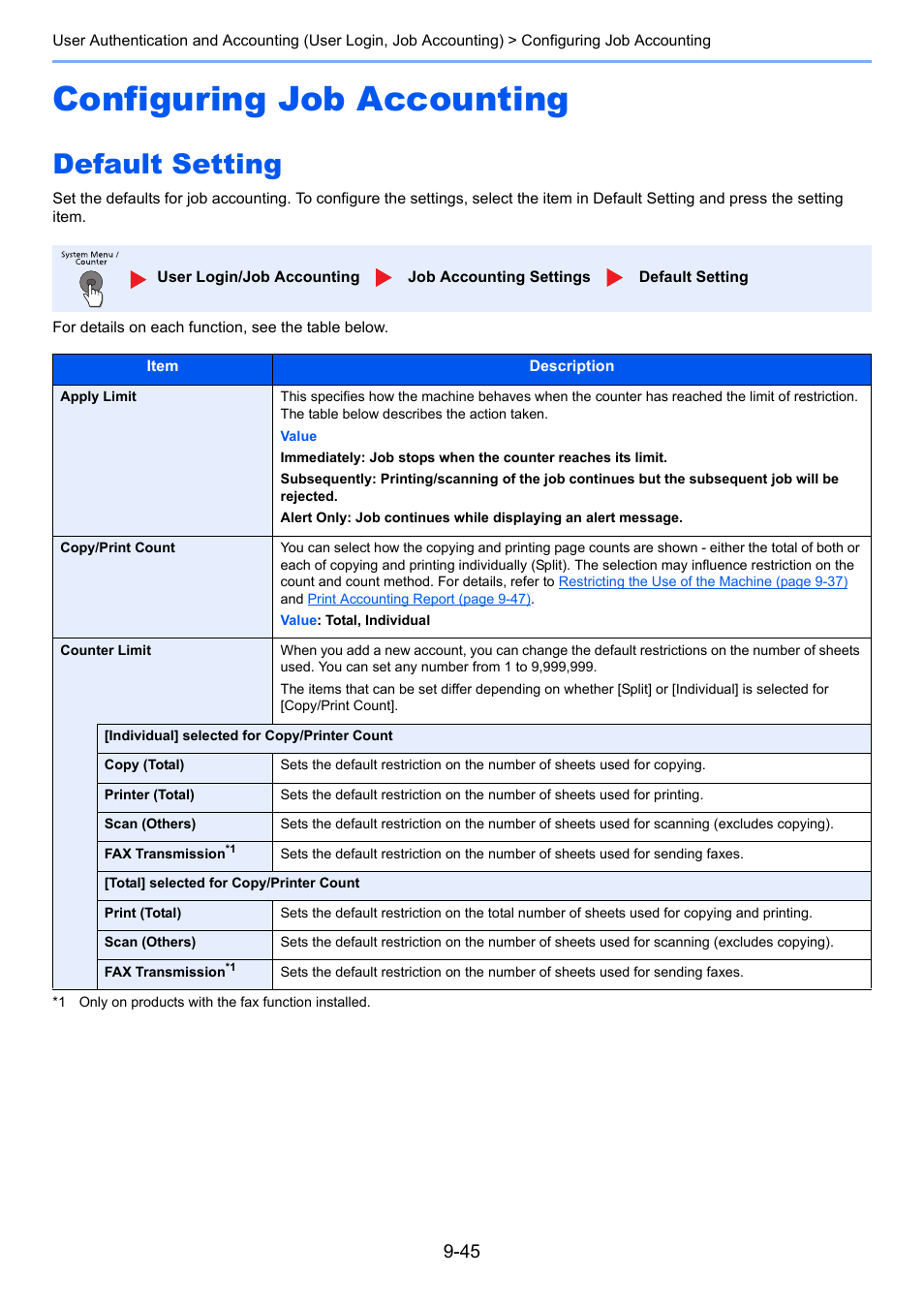 Configuring job accounting, Default setting, Configuring job accounting -45 | Default setting -45 | TA Triumph-Adler P-4030i MFP User Manual | Page 343 / 421