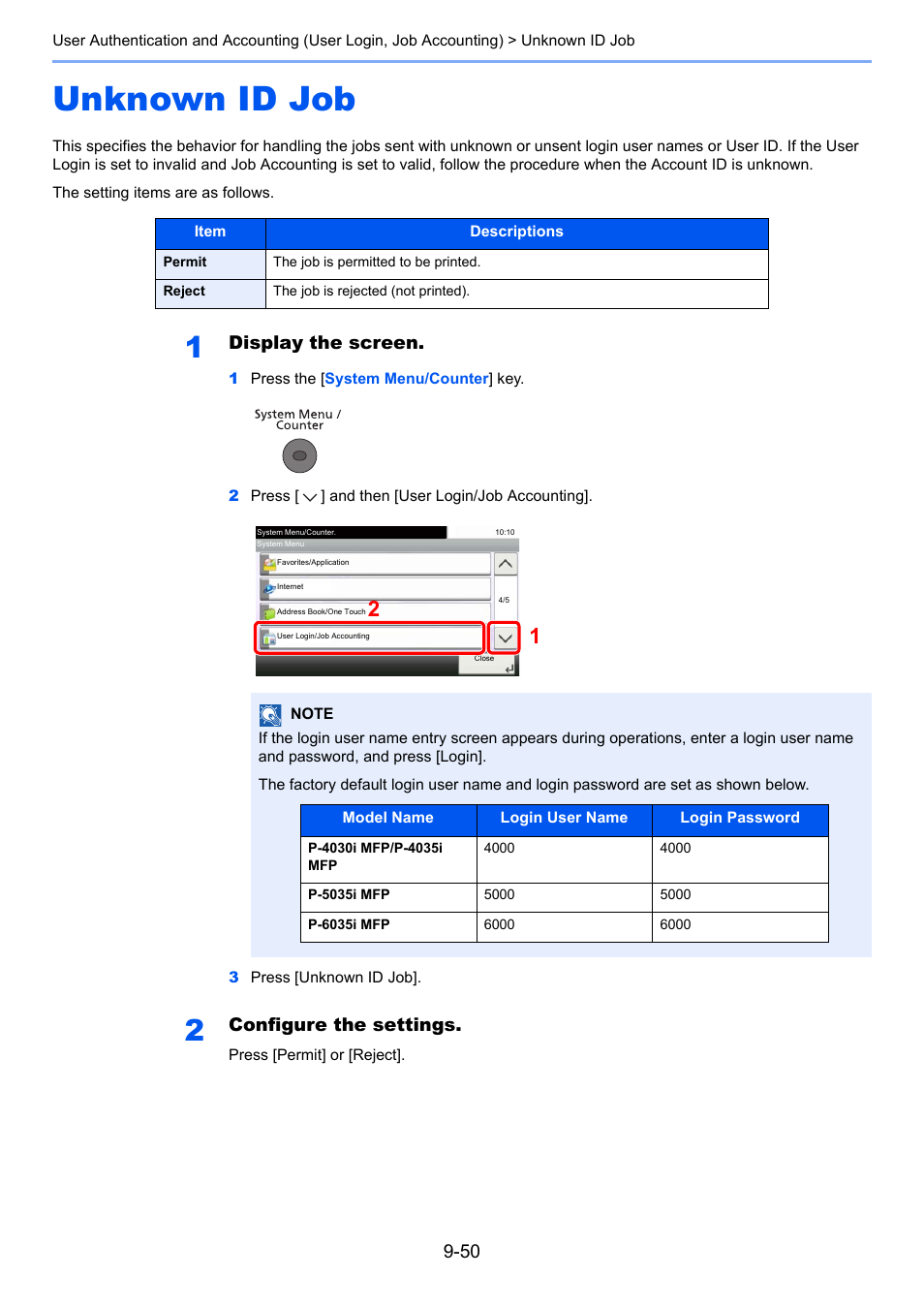 Unknown id job, Unknown id job -50, Display the screen | Configure the settings | TA Triumph-Adler P-4030i MFP User Manual | Page 348 / 421