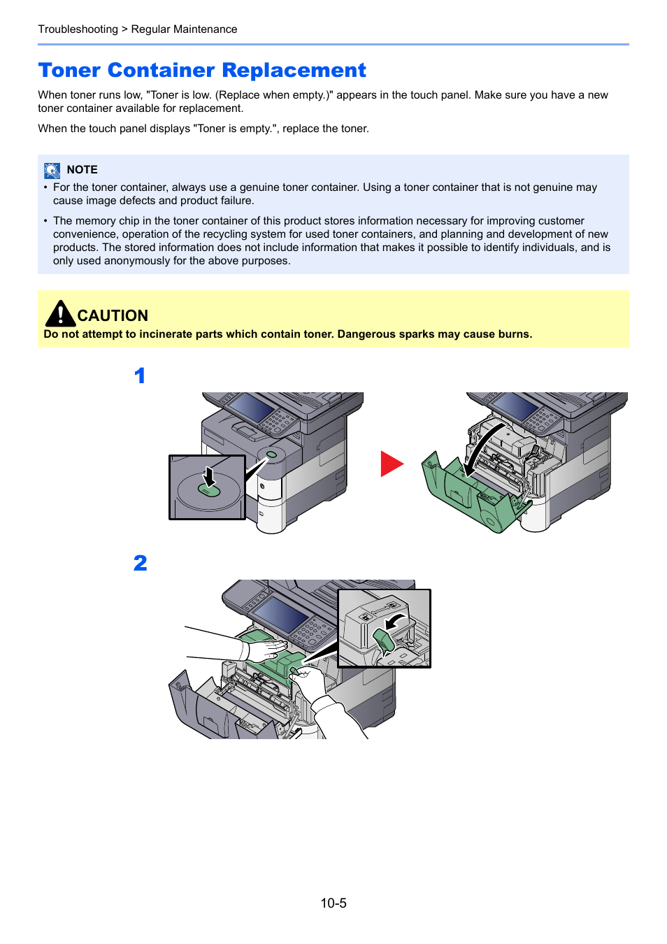 Toner container replacement, Toner container replacement -5 | TA Triumph-Adler P-4030i MFP User Manual | Page 353 / 421