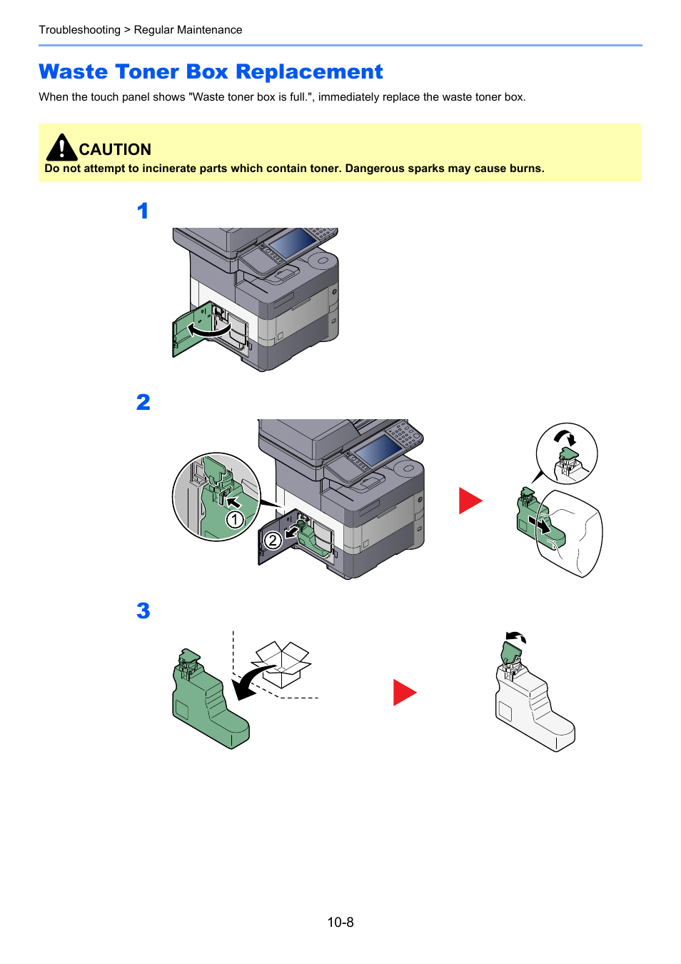 Waste toner box replacement, Waste toner box replacement -8 | TA Triumph-Adler P-4030i MFP User Manual | Page 356 / 421