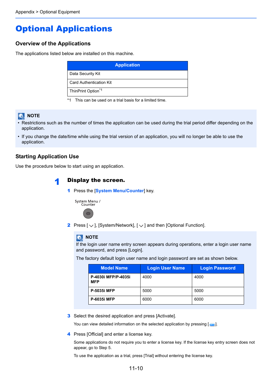 Optional applications, Optional applications -10, Overview of the applications | Starting application use, Display the screen | TA Triumph-Adler P-4030i MFP User Manual | Page 391 / 421