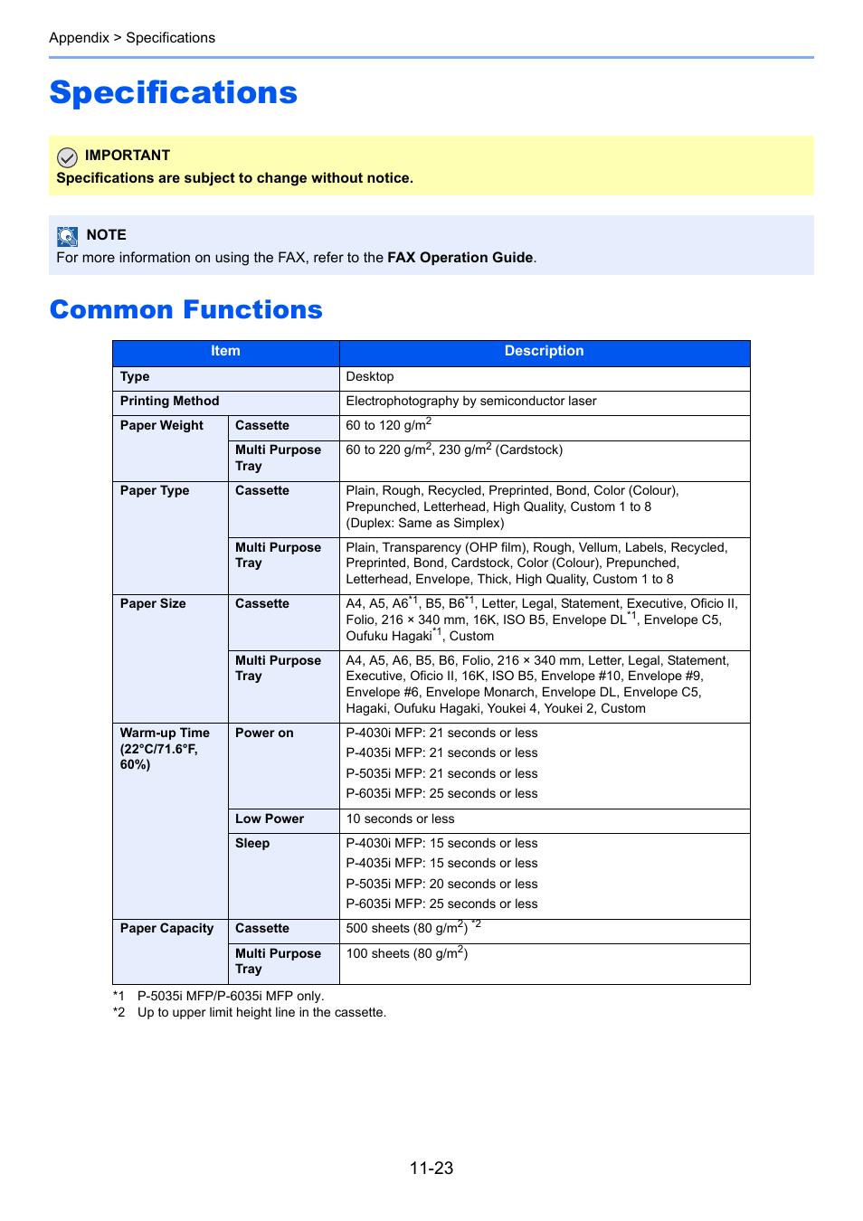 Specifications, Common functions, Specifications -23 | Common functions -23 | TA Triumph-Adler P-4030i MFP User Manual | Page 404 / 421