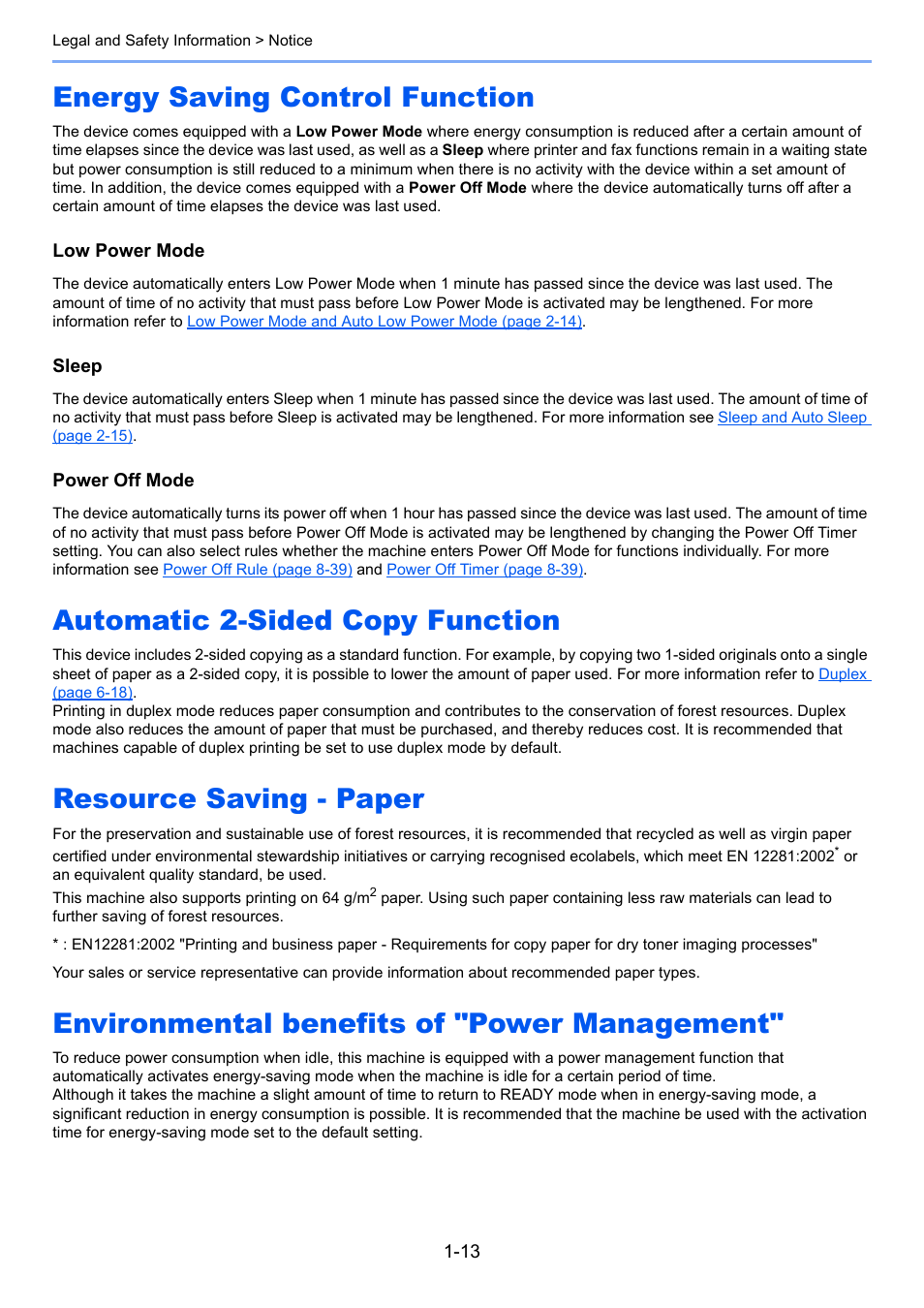 Energy saving control function, Automatic 2-sided copy function, Resource saving - paper | Environmental benefits of "power management | TA Triumph-Adler P-4030i MFP User Manual | Page 43 / 421