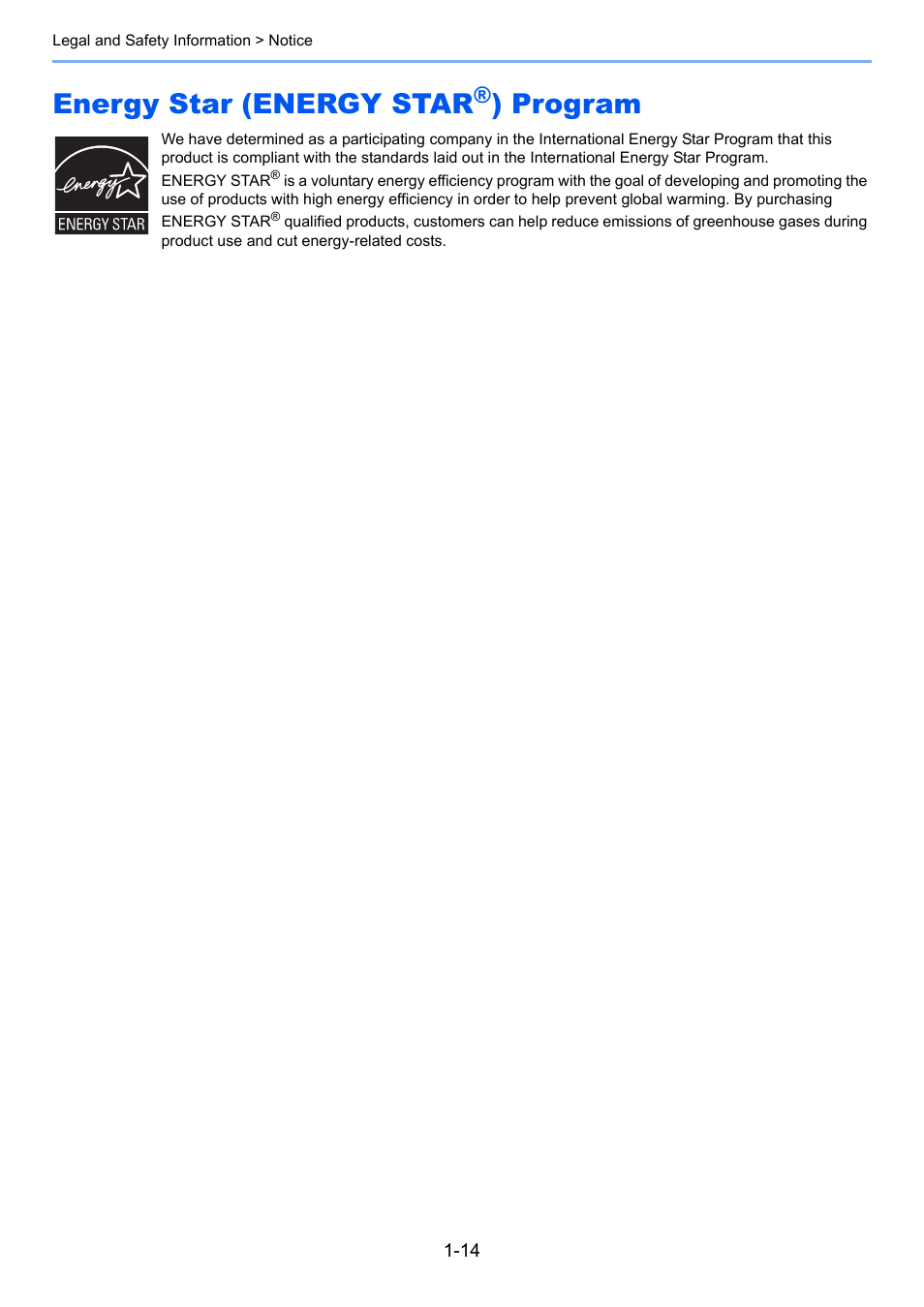 Energy star (energy star®) program, Energy star (energy star®) program -14, Energy star (energy star | Program | TA Triumph-Adler P-4030i MFP User Manual | Page 44 / 421