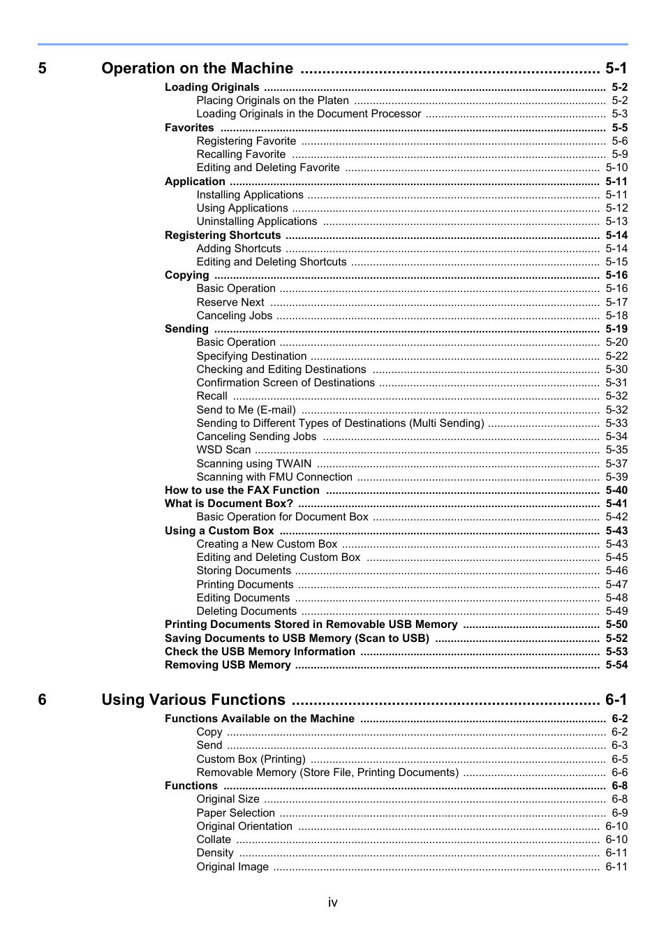 5operation on the machine -1, 6using various functions -1 | TA Triumph-Adler P-4030i MFP User Manual | Page 5 / 421