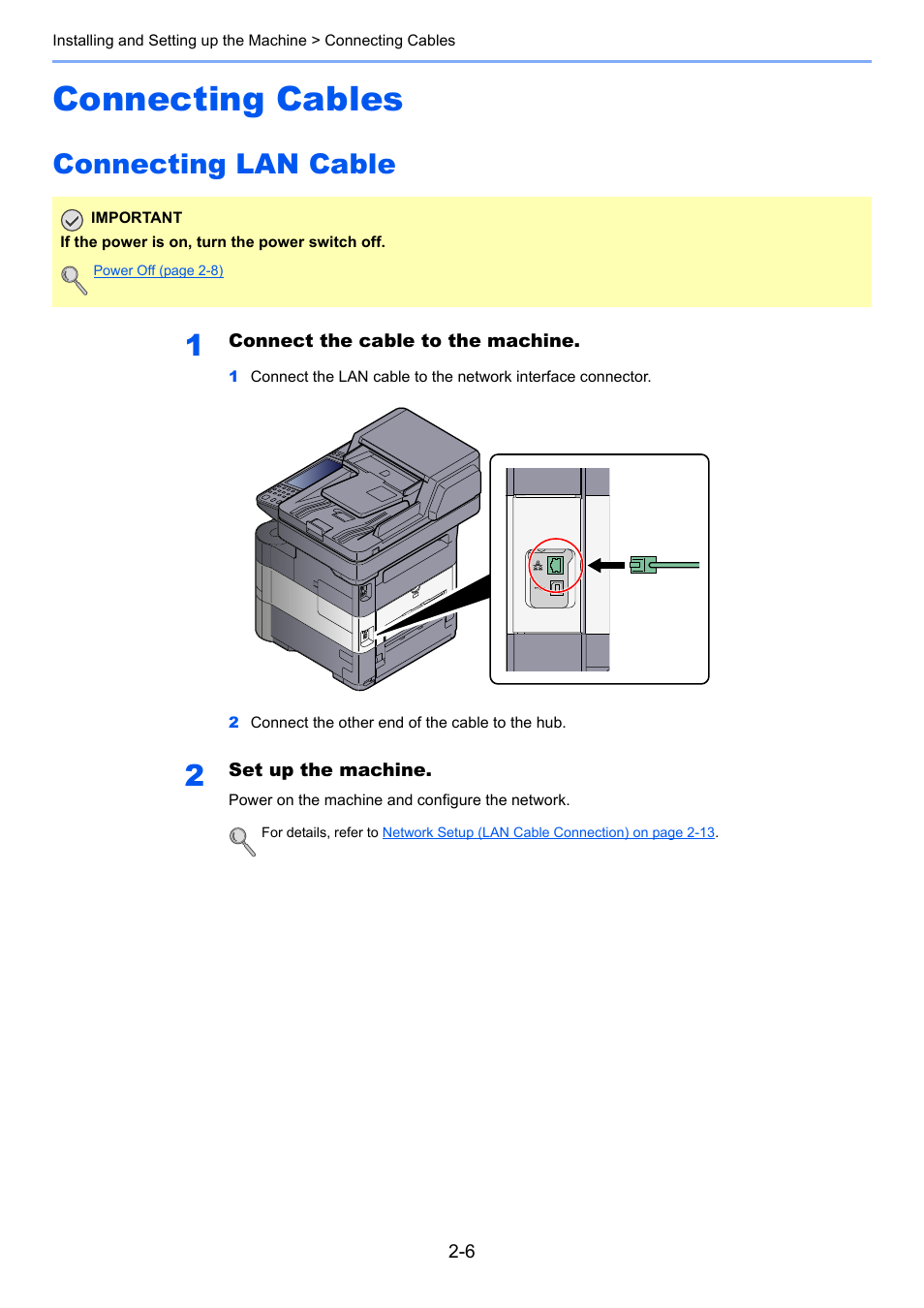 Connecting cables, Connecting lan cable, Connecting cables -6 | Connecting lan cable -6 | TA Triumph-Adler P-4030i MFP User Manual | Page 50 / 421