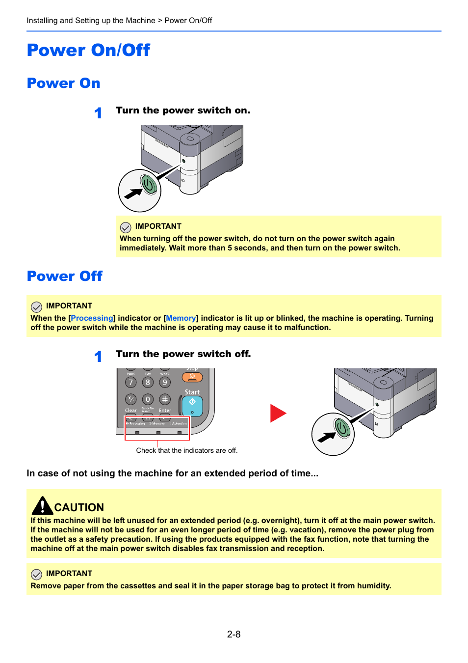 Power on/off, Power on, Power off | Power on/off -8, Power on -8 power off -8 | TA Triumph-Adler P-4030i MFP User Manual | Page 52 / 421