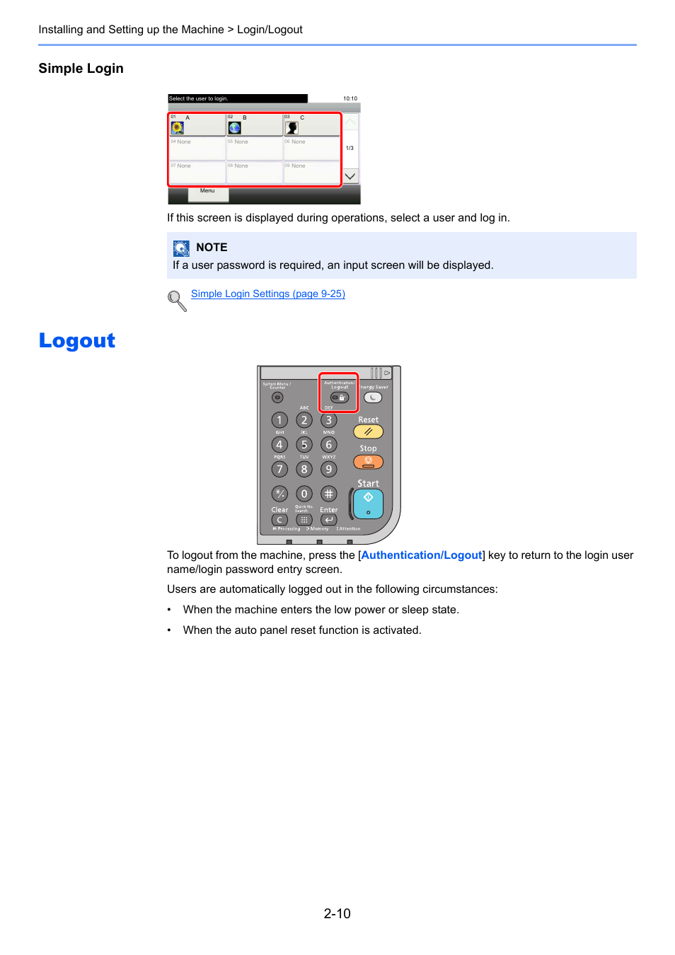 Logout, Logout -10, Simple login | TA Triumph-Adler P-4030i MFP User Manual | Page 54 / 421