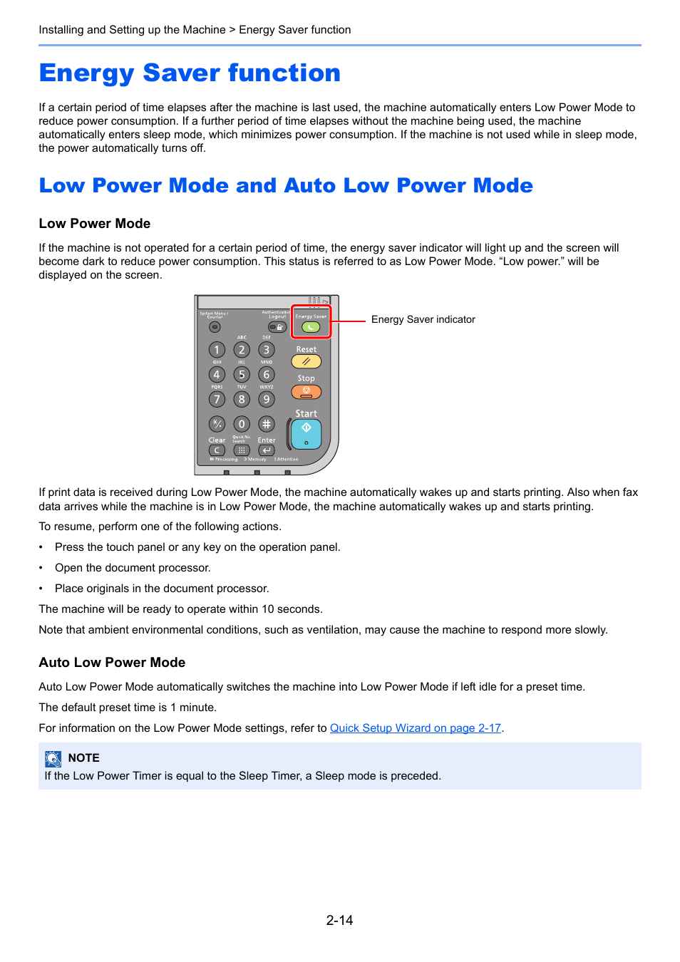 Energy saver function, Low power mode and auto low power mode, Energy saver function -14 | Low power mode and auto low power mode -14 | TA Triumph-Adler P-4030i MFP User Manual | Page 58 / 421