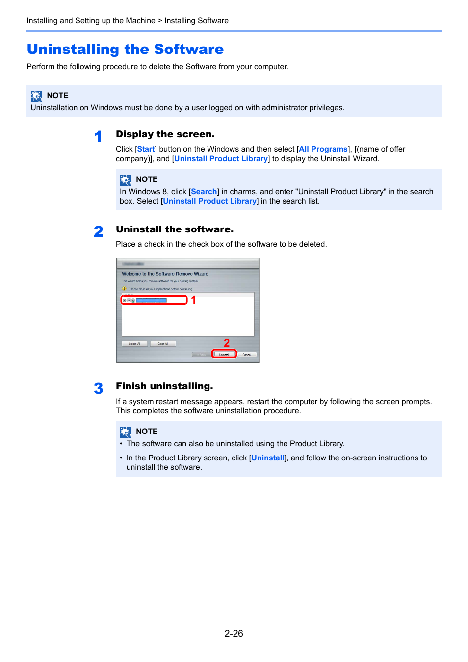 Uninstalling the software, Uninstalling the software -26 | TA Triumph-Adler P-4030i MFP User Manual | Page 70 / 421