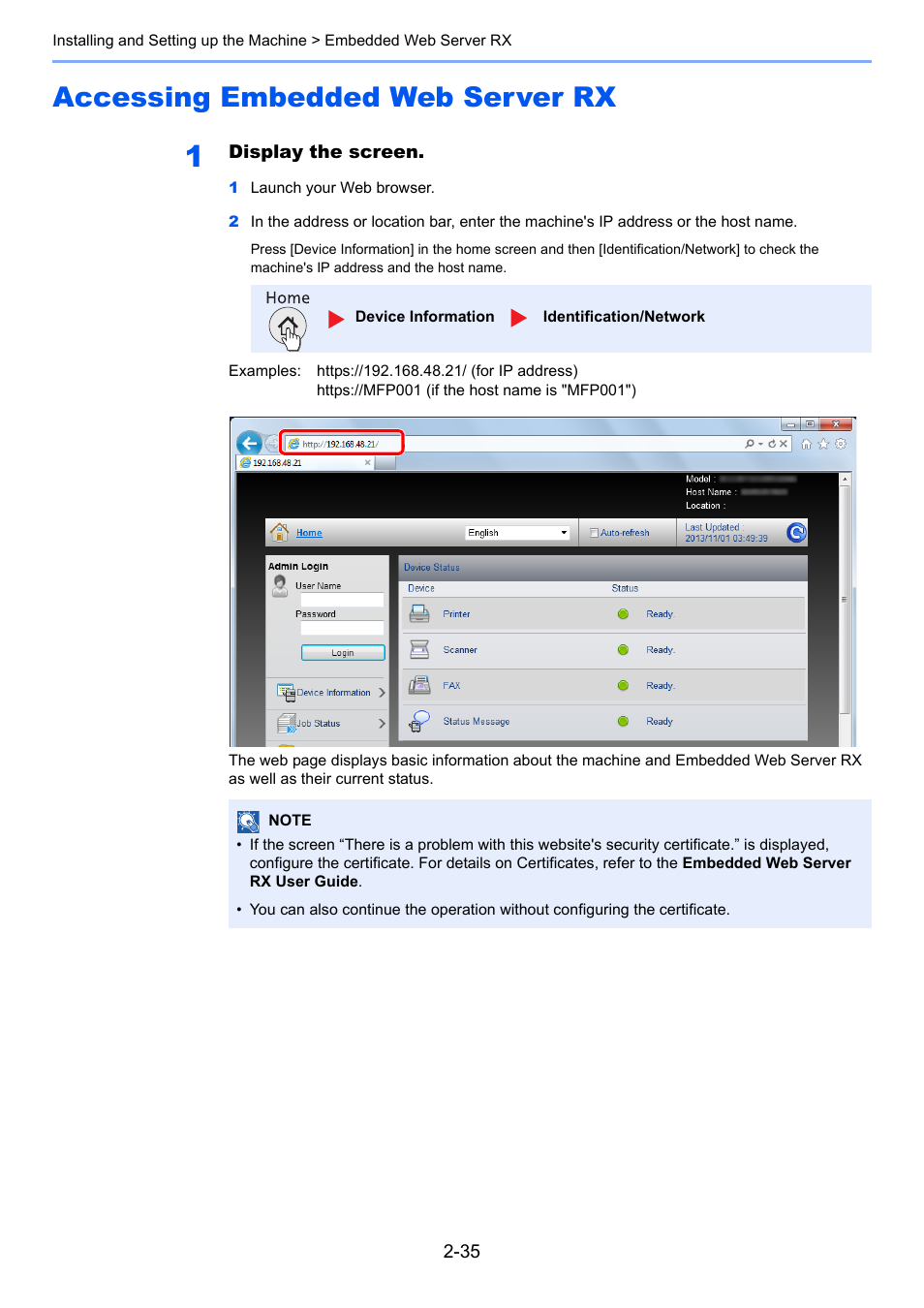 Accessing embedded web server rx, Accessing embedded web server rx -35 | TA Triumph-Adler P-4030i MFP User Manual | Page 79 / 421