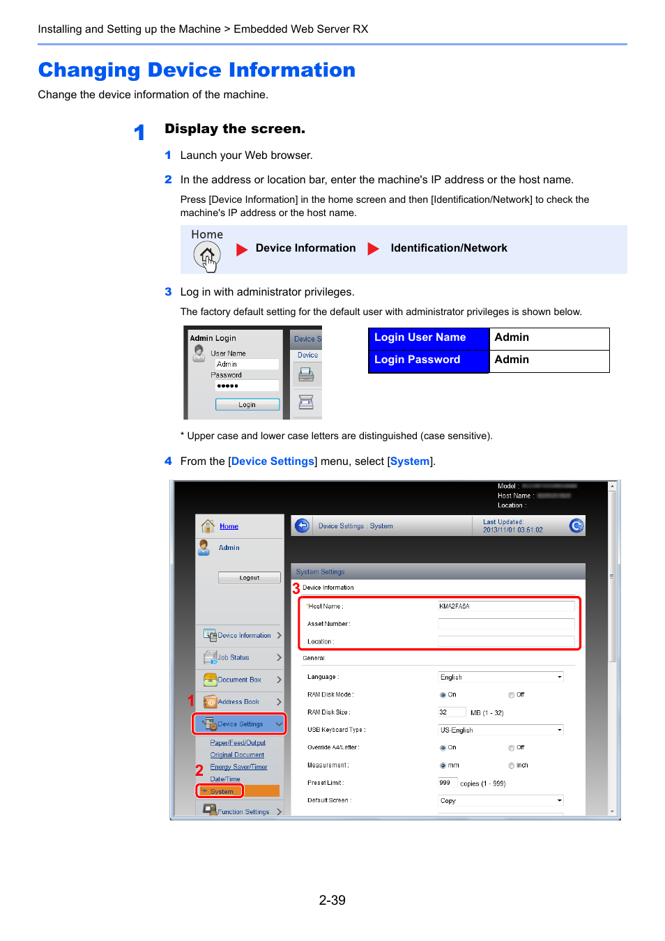 Changing device information, Changing device information -39 | TA Triumph-Adler P-4030i MFP User Manual | Page 83 / 421