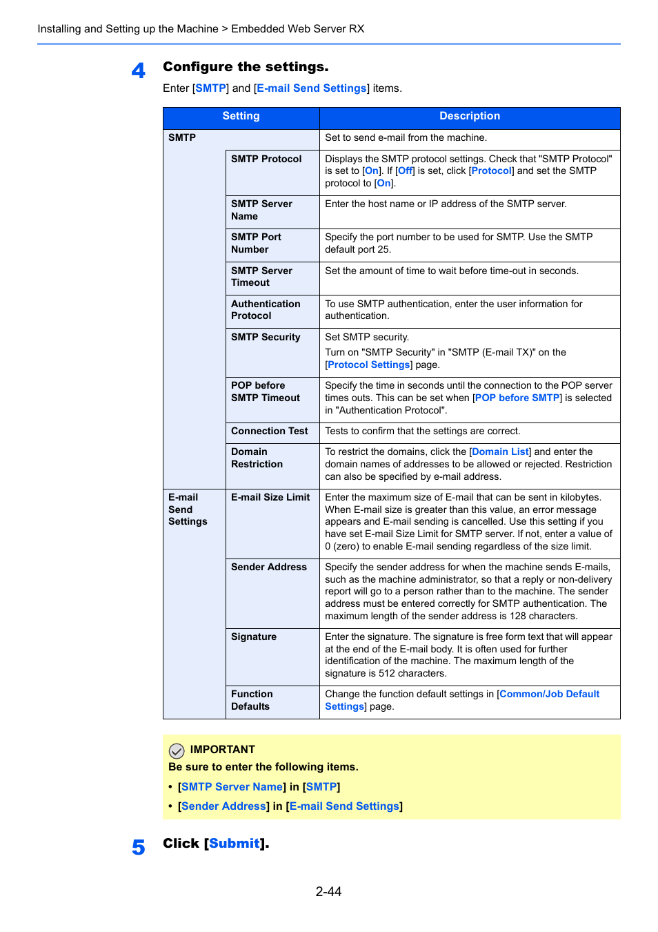 Configure the settings, Click [ submit | TA Triumph-Adler P-4030i MFP User Manual | Page 88 / 421