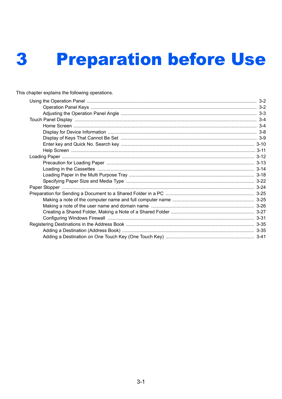 3 preparation before use, Preparation before use -1, Preparation | Preparation before use, 3preparation before use | TA Triumph-Adler P-4030i MFP User Manual | Page 98 / 421