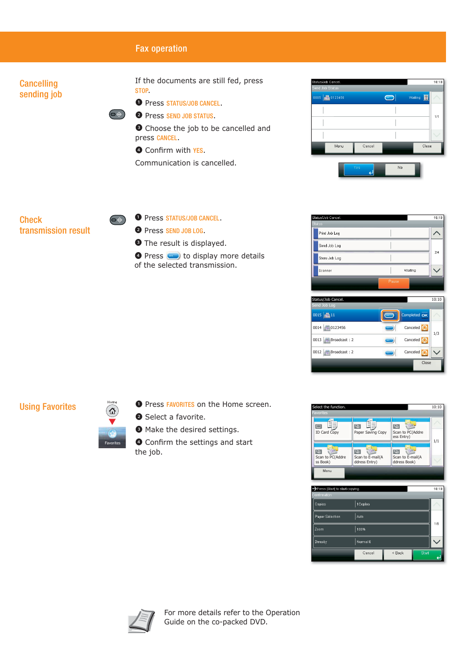 Fax operation, Cancelling sending job, Check transmission result | Using favorites | TA Triumph-Adler P-4030i MFP User Manual | Page 2 / 4
