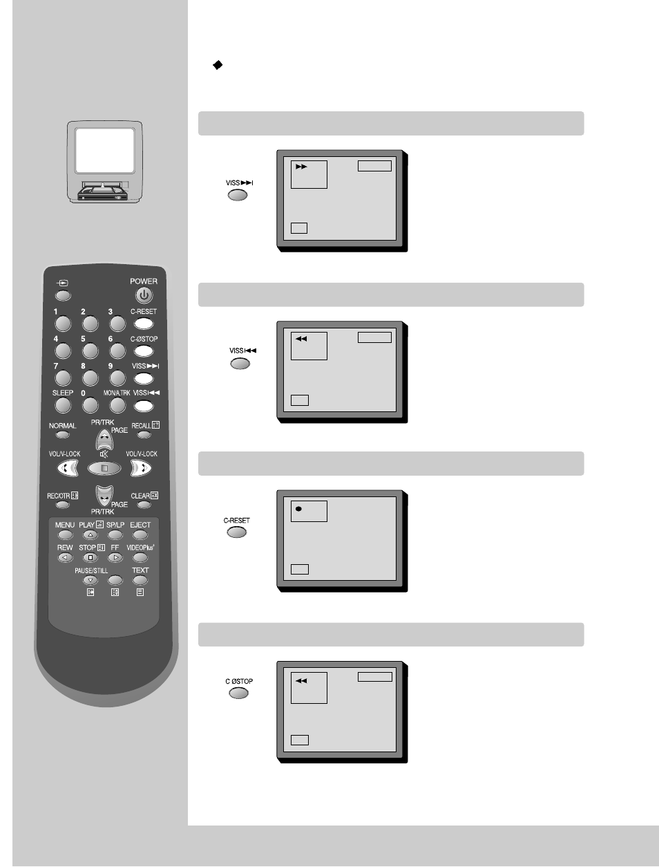 Mo r e, Accessing the beginning of the previous recording, Resetting the counter to zero | Accessing counter zero position | Daewoo GB20F8T2 User Manual | Page 24 / 38