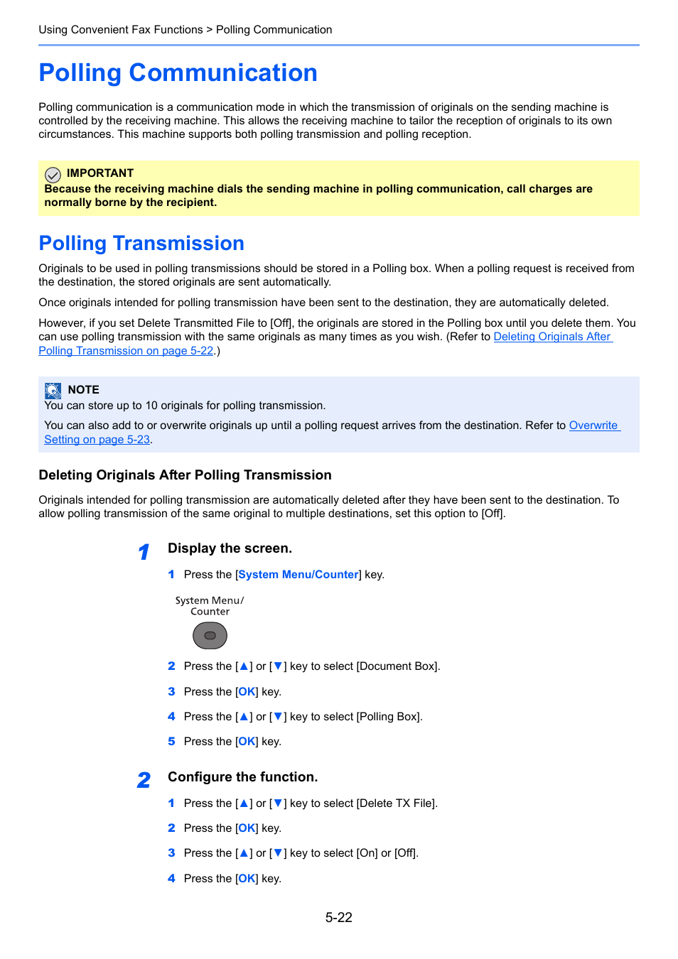 Polling communication, Polling transmission, Polling communication -22 | Polling transmission -22 | TA Triumph-Adler P-4035 MFP User Manual | Page 100 / 214