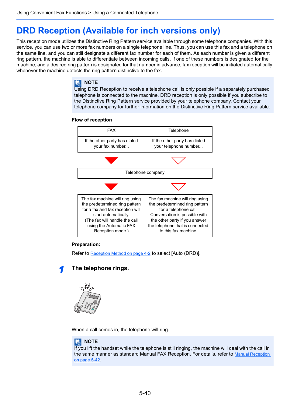 Drd reception (available for inch versions only), The telephone rings | TA Triumph-Adler P-4035 MFP User Manual | Page 118 / 214