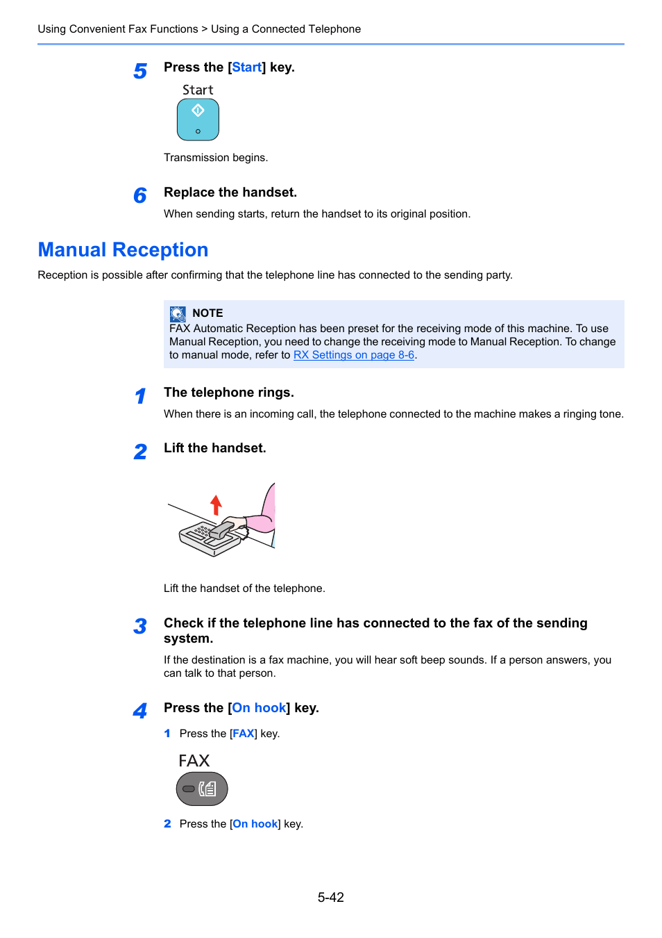Manual reception, Manual reception -42 | TA Triumph-Adler P-4035 MFP User Manual | Page 120 / 214