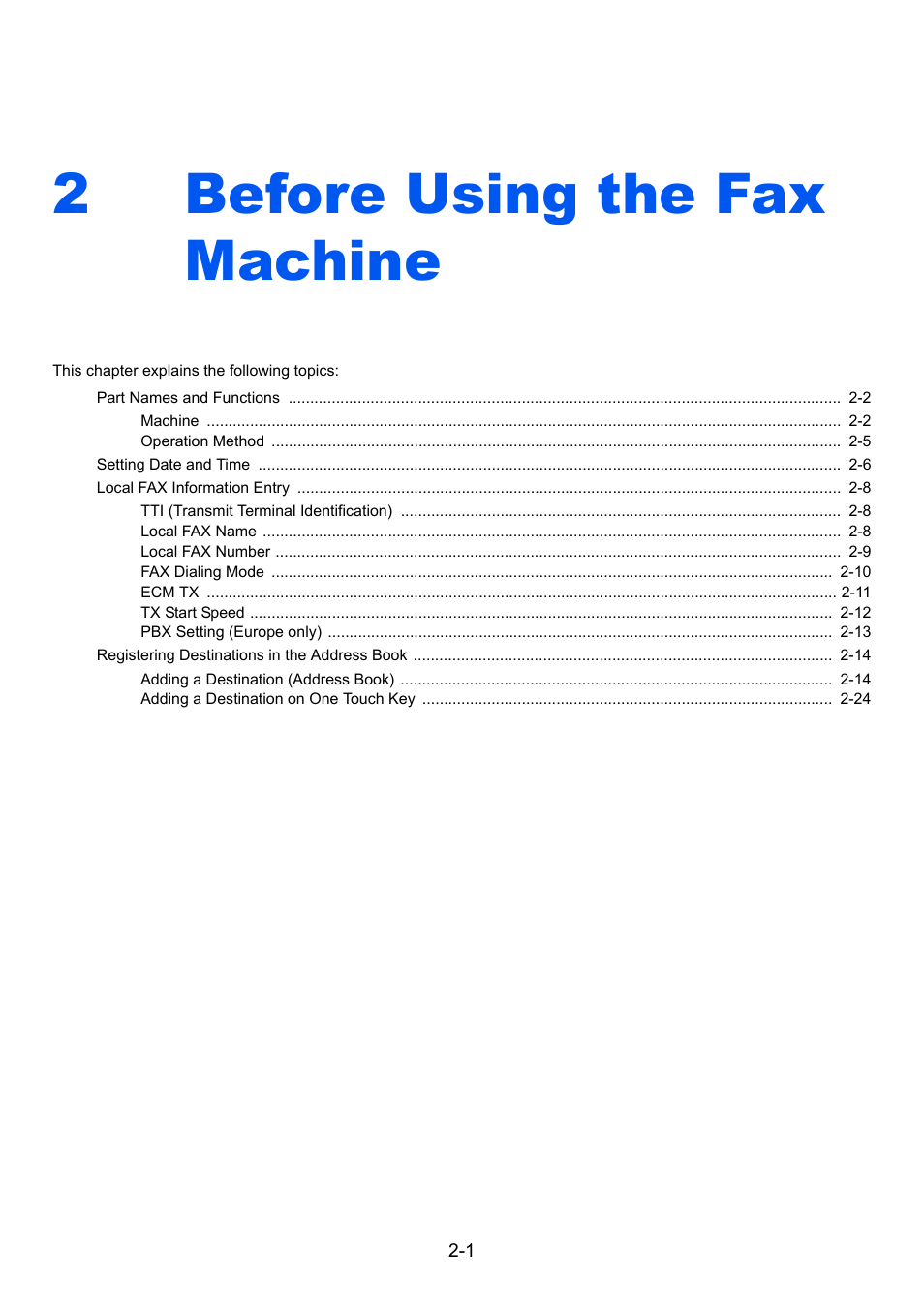 2 before using the fax machine, Before using the fax machine -1, Before using the fax machine | 2before using the fax machine | TA Triumph-Adler P-4035 MFP User Manual | Page 14 / 214
