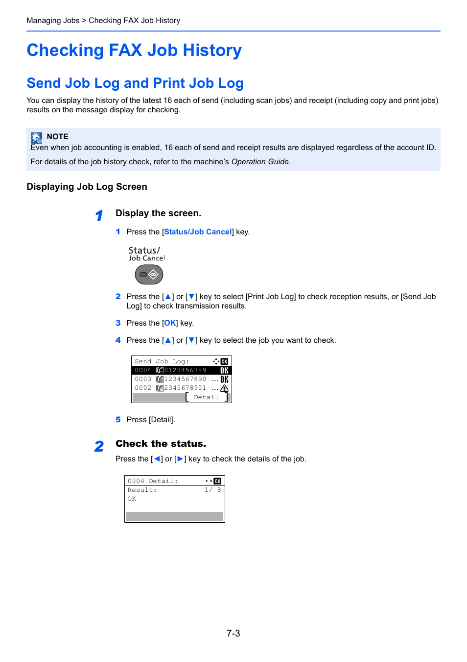 Checking fax job history, Send job log and print job log, Checking fax job history -3 | Send job log and print job log -3 | TA Triumph-Adler P-4035 MFP User Manual | Page 152 / 214