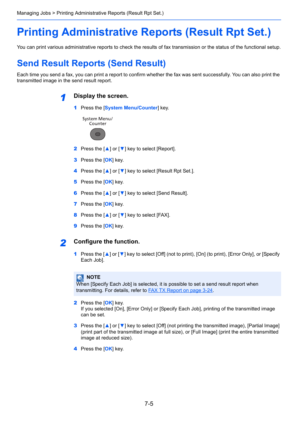 Printing administrative reports (result rpt set.), Send result reports (send result), Send result reports (send result) -5 | TA Triumph-Adler P-4035 MFP User Manual | Page 154 / 214